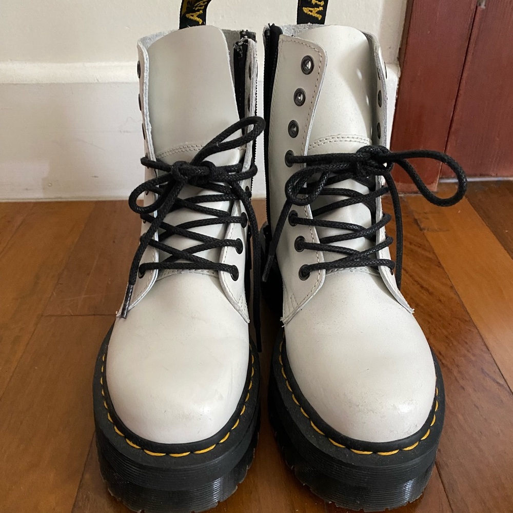 Dr. Martens White Jadon Platform Lace Up Combat Boots 6